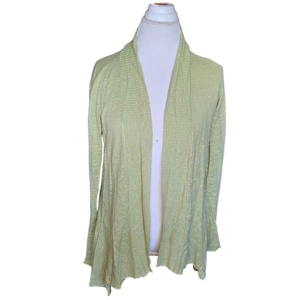 Eileen Fisher Small Green Open Thin Cardigan Modern Lagenlook Linen Cotton